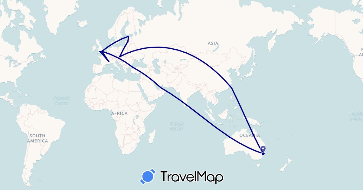TravelMap itinerary: driving in United Arab Emirates, Austria, Australia, Estonia, France, United Kingdom, Latvia, Turkey, Taiwan (Asia, Europe, Oceania)